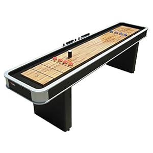 Atomic 9’ LED Shuffleboard Tables with Poly-Coated Playing Surface for Smooth, Fast Puck Action and Pedestal Legs with…