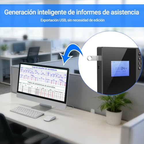 vantisan Checador de Entrada y Salida, Reloj Checador Huella Digital Biométrica, 2.4” Pantalla TFT, Soporta 1000 Huellas Dactilares/500 Tarjetas/500 Contraseñas, con español, exportación Flash USB