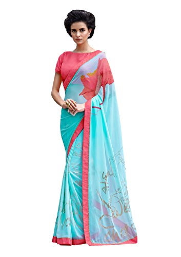 Saris and Things Sensational Floral Print Designer Crepe Silk Saree Sari