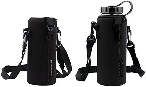 HOMANDA Pack of 2 Black Neoprene Water Bottle Sleeve Insulator Cooler with Adjustable Shoulder Strap for 33.8Oz./1000ml Wide Mouth Sport Water Bottle