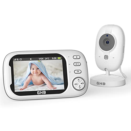 GHB Baby Monitor Video and Audio 3.5 Inch 720HD Camera, 2000 mAh Battery, Two-Way Communication, VOX Night Vision Temperature Monitor, Lullabies