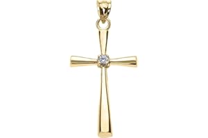 RELIGIOUS JEWELRY BY FDJ Religious Jewelry 10K White, Yellow, or Rose Gold Solitaire Diamond Accented Cross Pendant Charm (K-M Color, Promo Clarity)