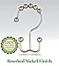 THE DOUBLE HOOK Premium Quality Double Shower Curtain Hooks, 100% Rustproof BRUSHED Nickel 304 Grade Stainless Steel Durable Rollers, Smooth Gliding, Time Saving Design, Easy-To-Install, 12 piece set