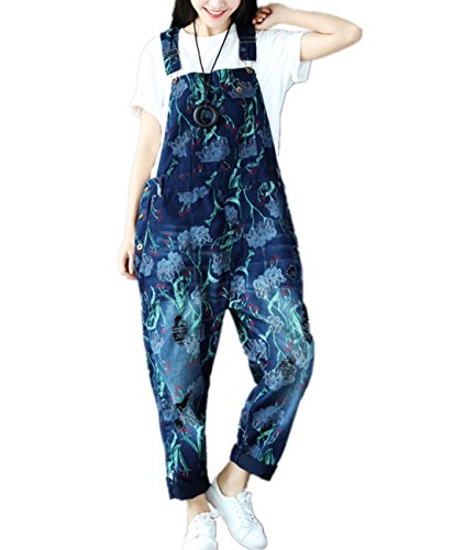 Yesno P60 Women Jeans Cropped Pants Overalls Jumpsuits Hand Painted Poled Distressed 100% Cotton Casual Loose Fit (M, PF8 CR)