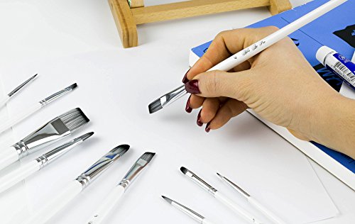 Art Paint Brushes Set for Acrylic Oil Watercolor, Artist Face and Body Professional Painting Kits with Synthetic Nylon Tips, 10 Pieces - White - Thumbnail 4
