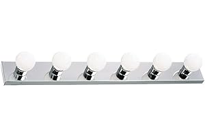 Design House Vanity Lights, 6 Linear Lights, Dimmable, Horizontal or Vertical Use, Uses (6) 60W Bulbs, For Bathroom/Makeup Vanity, Polished Chrome, 36.0 in. L x 4.33 in. H x 2.0 in. D, 500942