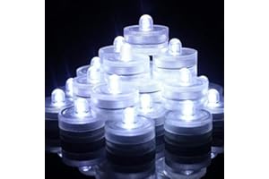 SHYMERY Submersible LED Lights,120 Hours Waterproof Tea Lights,White Underwater Submersible Tea Lights Battery Pond & Fishing Celebration Flameless LED Tea Light 12 Pack (Built-in 24 Batteries)