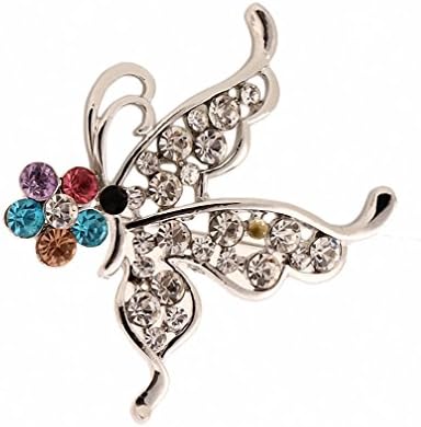 Vintage Colofrful Crystal Rhinestone Layer Butterfly Pin Brooch Fashion Jewelry (silver-plated-base)