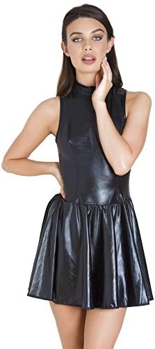 Honour Wetlook Sleeveless Skater Dress Black