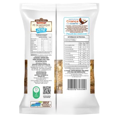 KIT 4x Muito sabor e ZERO AÇUCAR - DaColônia - 2 Bananinha (180g cada) - 2 Pé de Moleque (100g cada), total de 560g de produtos naturais (4 unid.)