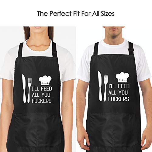 Funny Cooking Black Apron for Men & Women with 2 Tool Pockets Adjustable Neck Strap Waterproof and Oil Proof Best for Kitchen Cooking, Grilling, Baking, Gardening (Black-one)