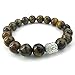 KONOV Tiger Eye Gemstone Mens Womens Bracelet, 10mm Energy Bead, Buddha Mala, Brown Silver