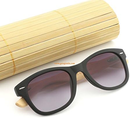 Unisex Handmade Bamboo Wayfarer Sunglasses UV400 HD Polarized Wooden Retro Color Frame Glasses (Black)