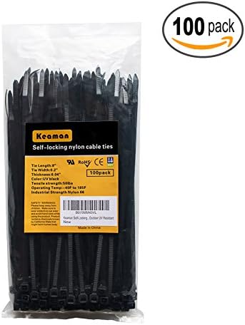 8" Cable Ties - Industrial Multipurpose Cable Tie, Zip Ties, Nylon Cable Ties, Wire Cable Ties,(100 Piece) Tensile Strength of 50 LB