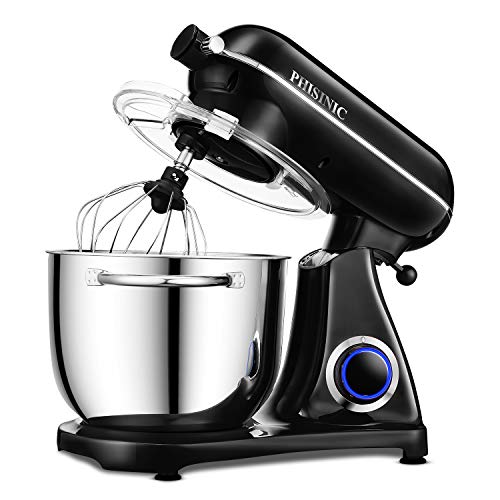 Robot Pâtissier Multifonctions de Cuisine, PHISINIC 6.5L 1800W Puissant, Métalique, Mixeur Batteur sur Scole, avec Batteur, Fouet, Crochet Pétrin (Noir)