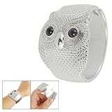 Women Black Eyes Owl Style Silver Tone Bracelet Bangle