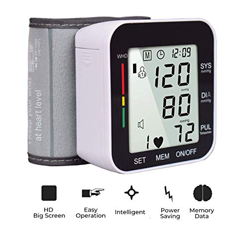 Wrist Blood Pressure Monitor, Digital BP Monitor with Memory Storage, Intelligent LCD Display Automatically Measure Pulse Diastolic Systolic and Shows Hypertension Level (Black) - Thumbnail 7