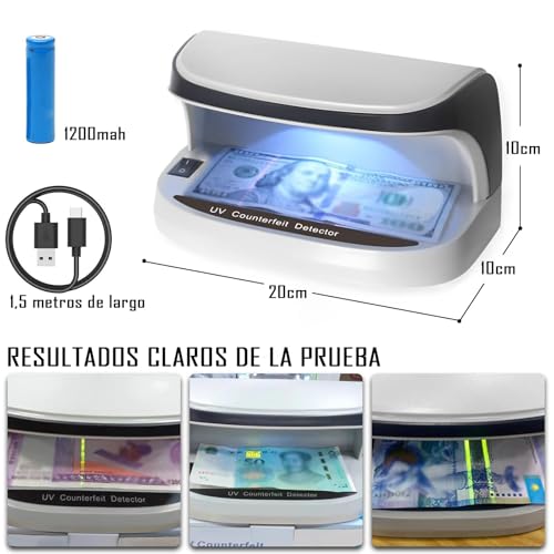 Detector billetes falsos, Máquina de billetes falsos con detector uv, Detector billetes falsos recargable, Luz de interruptor inteligente, para Pasaportes, Bancarios, Cheques, Tarjetas de Crédito