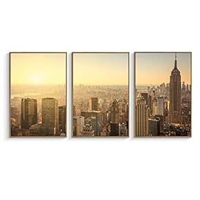 Framed Canvas Wall Art for Living Room, Bedroom Modern City View Canvas Prints for Home Decoration Ready to Hanging - 16"x24"x3 Panels