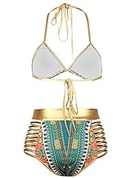 Century Star traje de baño de dos piezas con estampado africano y sexy, con cintura alta, cuello halter, traje de baño