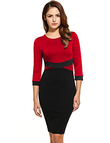 Elegant Colorblock Business Cocktail Party Pencil Dress ANGVNS Women 3/4 Sleeve