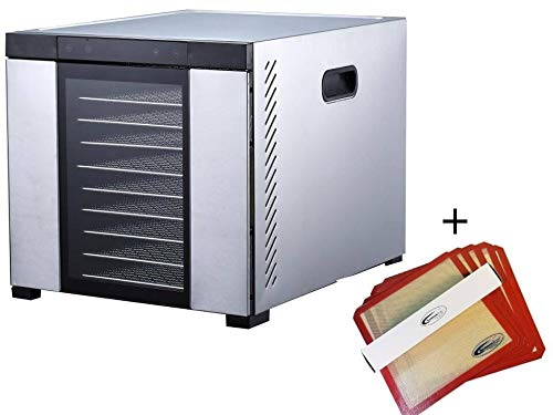Samson"Silent" 10 Tray Stainless Steel Dehydrator - Digital Controls - Glass Door PLUS 5 Silicone Sheets