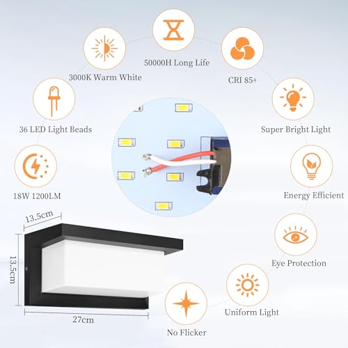 CHENBEN Outdoor Wall Light, 3000 K 18 W Outdoor Light, IP65 Waterproof Outdoor Lamp, Aluminium LED Outdoor Light for Garden, Terrace, Porch, Patio, Garage