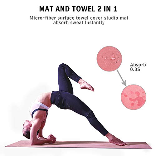 Travel Yoga Mat, Folding Thin Light Non-Slip Hot Yoga Mat for Travelling, Sweat Absorbent Anti Slip Mat Towel for Pilates Floor Exercise Fitness, Bonus Kits Large Knee Pad and Strap (2.5 lbs)