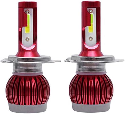 Yanten 1 Pair H4 LED Car Headlight Bulbs 8000LM 6000k+8000k COB (Red)