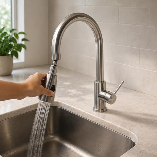 Torneira Gourmet Inox 360° com Mangueira Retrátil 45cm – Dois Modos de Água para Cozinha Spray e Chuveiro - Design Moderno, Rápida Instalação e Alta Durabilidade