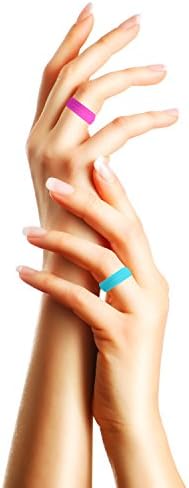 Silicone Wedding Ring For Women,4 Packs Of Unique Designs Rubber Bands-Fashion Style,Comfort Ringz By HITFUN Black, White, Pink And Teal