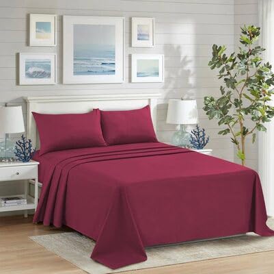 ZIMEL HOMES Non Iron Soft Poly-Cotton Plain Dyed Flat Bed Sheet Single, Double, King Available in 20 Modern Colors (Burgundy, Double) — image 1