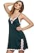 Ekouaer Women's Silk Lingerie Sleepwear Short Nightgown, Hunter Green, Medium