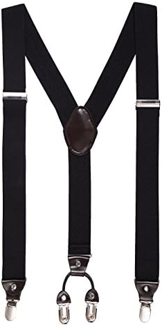 Mens Y-Back Clip Adjustable Elastic Suspenders-Great for both Casual &amp; Formal, Classical Solid Black, One Size