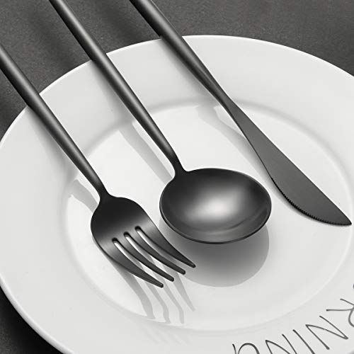 Artthome 20-Piece 18/10 Stainless Steel Flatware Silverware Dinnerware Set Cutlery Tableware Include Knife Fork Spoon (Black Matte) - Thumbnail 5