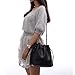 Bucket Bag,YOUNA Genuine Leather Retro Drawstring Bucket Tote Bag For Women With Shoulder Strap Black