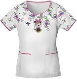 Tooniforms by Cherokee Women's Scoop Neck Disney Minnie Mouse Print Scrub Top