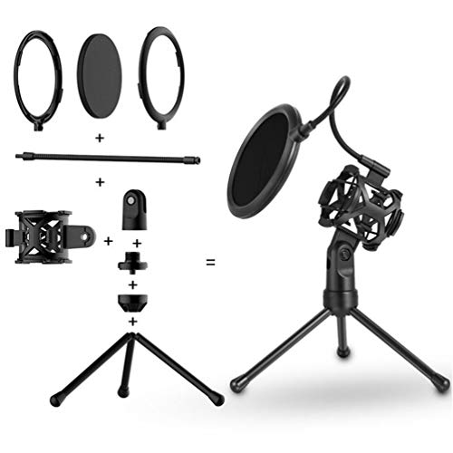 POTENCO Mini Microphone Filter Shockproof Desktop Tripod Stand Microphone Mount