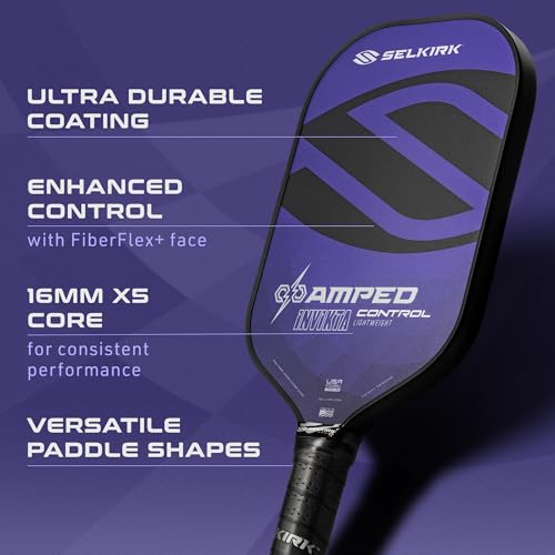 Selkirk Sport Amped Control Pickleball Paddle | Assembled in The USA | Next-Gen FiberFlex+ Face & Ultra Durable Spin Coating | Unrivaled Precision & Control | Invikta Lightweight Purple