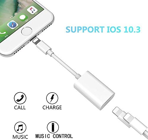 iPhone 7 Splitter &amp; Lightning Splitter iPhone 6/ 6 Plus Adapter Dual Lightning Adapter Headphone Jack Audio and Charge Cable Adapter for iPhone 7 / 7 Plus (Support iOS 10.3 and later) (White)