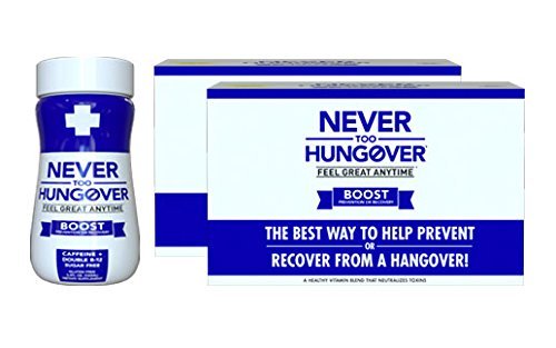 Hangover Prevention & Recovery Drink - Never Too Hungover Boost - with Electrolytes for Rehydration, Caffeine and B Vitamins for Energy & to Prevent/Avoid Hangovers - 12 Pack - 3.4 Oz Bottles