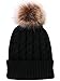 Women's Winter Fleece Lined Cable Knitted Pom Pom Beanie Hat