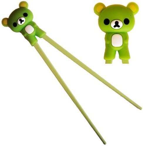 Ankko Beautiful Panda Plastic Chopsticks with Silicone Guide/Training Connector Aids F Green-bear