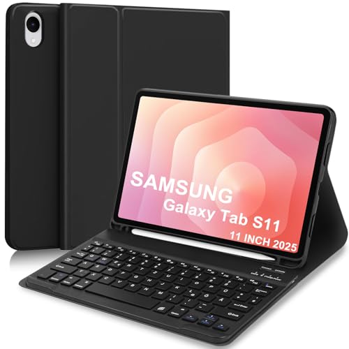 41yYrVtHe2L Tastatur Hülle Für Samsung Galaxy Tab S11 2025 11 Zoll (Sm-X730/X736B), Magnetisch Abnehmbare Bluetooth-Tastatur (Qwertz, Deutsches Layout) Mit Schlanker Lederhülle (Integrierter Stifthalter), Schwarz