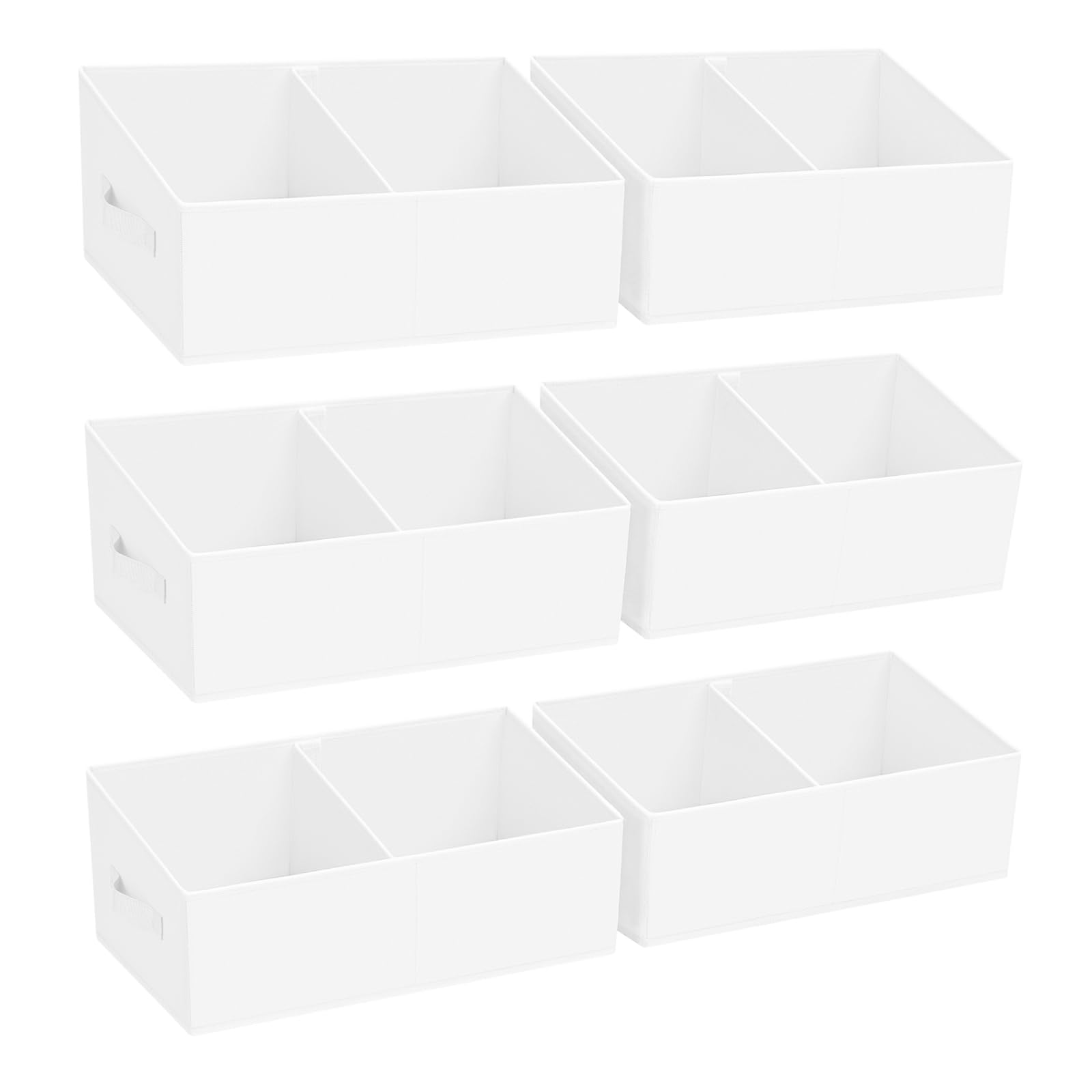 DIMJ Large Closet Shelf Organizer Bins 6 Packs with Handles and Divider, Fabric Trapezoid Storage Baskets, Foldable Clothes Containers Box for Shelf, Towel, Book, Toy, Purse, Hats, ,White Image