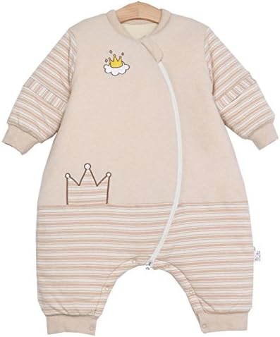 Chilsuessy Winter Sleeping Bag with Feet, Removable Sleeves, Front 3.5 Tog, Back 2.5 Tog, Brown, M/Body Height 31.4"-35.4"