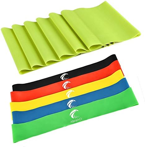 Exercise Resistance Loop Bands Set of 5 with Extra Long Resistance Band, 100% Natural Latex Workout Bands for Yoga, Pilates &amp; Physical Therapy with Pilates Flexbands