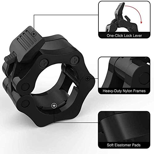 HEPAI 2pcs Olympic Barbell Clamps Set 1 Inch Quick Release Non-Slip Barbell Spring Clip Collars Lockdown Weight Clamps for Workout Weightlifting Fitness Training