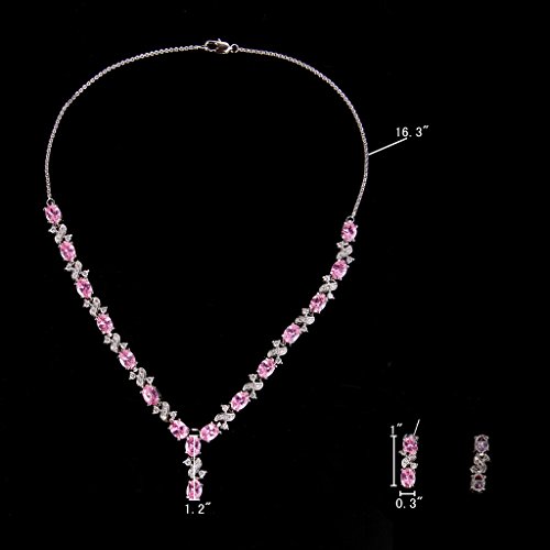 EleQueen Women's Silver-tone Cubic Zirconia Oval Shape Leaf Necklace Earrings Set For Brides And Weddings Pink - Thumbnail 3