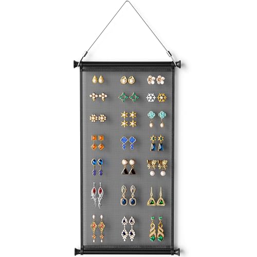 Josmimic Hanging Earring Organizer & Holder - Wall Mount Earring Display Storage for Women, Holds Multiple Earring Types, 1 Pack, Black, for Bedroom&Living Room